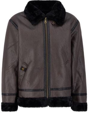 Alpha Industries B-3 Faux Leather Bomber Jacket - Black