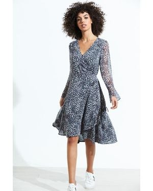 Sosandar Snow Leopard Print Wrap Dress - Blue