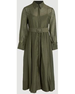 Karen Millen Plus Size Organdie Woven Midi Shirt Dress - Green