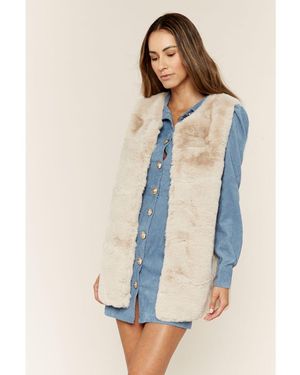 Gini London No Cut Faux Fur Sleeveless Gilet - Blue