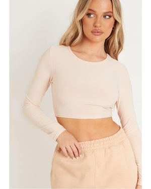 Missy Empire Missy Empire Sleeve Crew Neck Smooth Crop Top - Natural