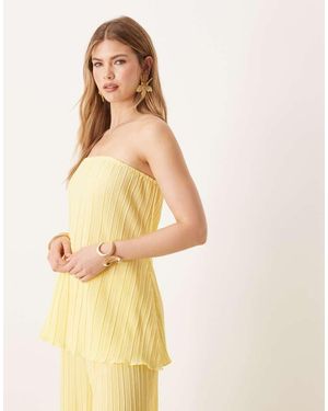 Y.A.S Plisse Bandeau Co-Ord With Rolled Hem Detail - Natural