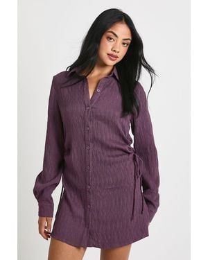 Boohoo Textured Ruched Shirt Dress - Purple