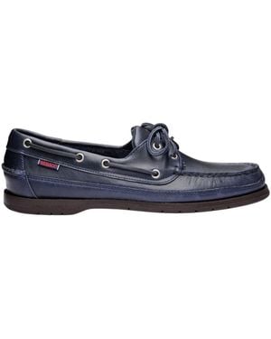 Sebago Schooner Waxed Leather Boat Shoes /Gum) - Blue
