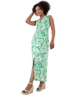 Roman Petite Tropical Twist Stretch Maxi Dress - Green