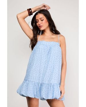 Warehouse Spot Organza Strappy Bubble Hem Mini Dress - Blue