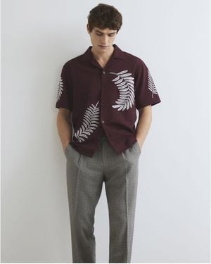 River Island Regular Fit Leaf Embroidered Shirt - Grey