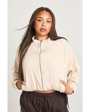 Boohoo Plus Rib Funnel Neck Zip Up Jacket - Natural