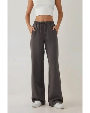 Hiccup Wide Leg Textured Knit Trousers - Grey