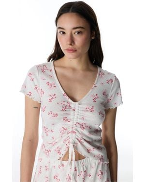 Penti Blossom Pointel Floral Short Sleeve T-Shirt Pyjama Top - White