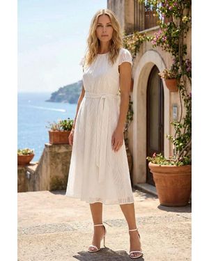 Roman Petite Jacquard Gathered Neck Dress - White