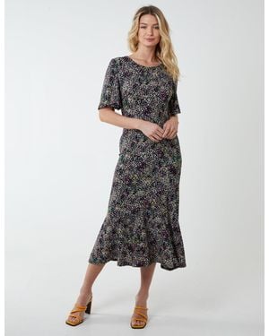 Blue Vanilla Angel Sleeve Tiered Midi Dress - Black
