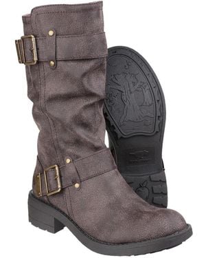Rocket Dog Ladies Trumble Zip Up Faux Leather Mid Calf Boots - Grey