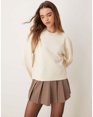 Gina Tricot Crew Neck Knitted Jumper With Wide Sleeves - Natural