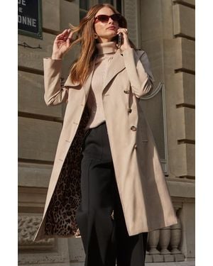 Sosandar Ecru Leopard Print Lined Trench Coat - Black