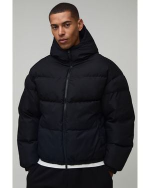 BoohooMAN Essential Regular Fit Midweight Padded Hooded Puffer Jacket - Black