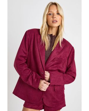 Boohoo Faux Suede Oversized Blazer - Red