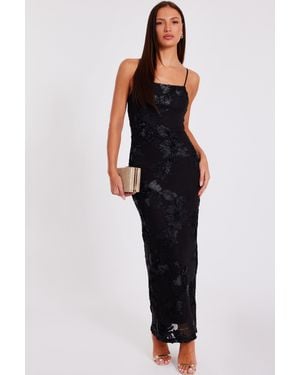 Quiz Floral Applique Midaxi Dress - Black