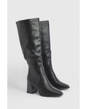 Boohoo Mid Block Heel Knee High Boots - Black