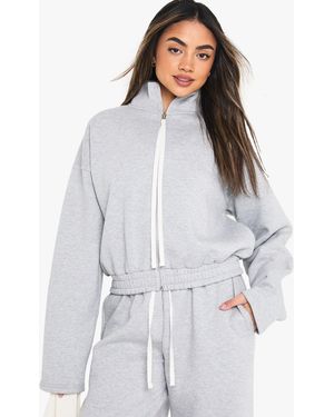 Boohoo Zip Through Contrast Drawcord Jacket - White