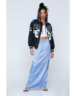 Nasty Gal Satin Mid Rise Cargo Maxi Skirt - Blue