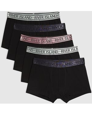 River Island Trunks 5 Pack Elasticated Ri Waist Underwear Cotton - Black