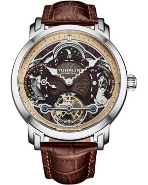 Stuhrling Celestial Timekeeper Skeleton Automatic Watch - Grey