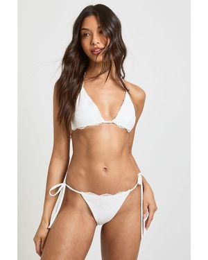Boohoo Lace Detail Triangle Bikini Set - White