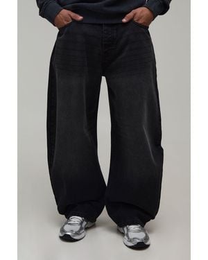 BoohooMAN Extreme Barrel Fit Washed Jeans - Black