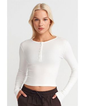 Dilvin Slim Fit Long Sleeve Jersey Blouse - White