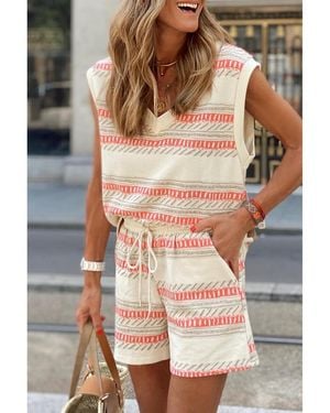 Azura Exchange Beige Westerse Gestreepte Print Casual Tank 2-delige Outfit - Bruin