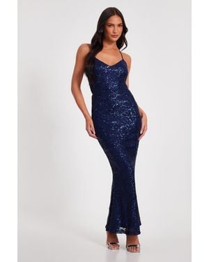 Quiz Sequin Fishtail Maxi Dress - Blue