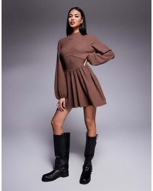 ASOS Fit And Flare High Neck Mini Dress - Brown