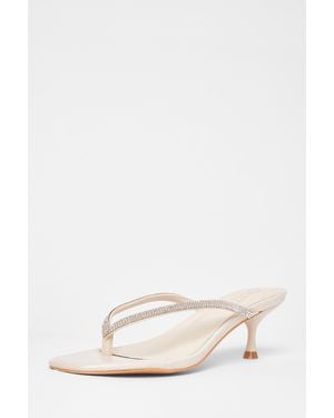 Quiz Diamante Toe Post Heels - Natural