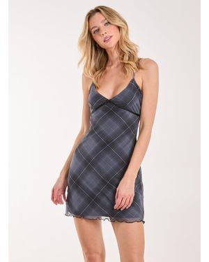 Pink Vanilla Check Mesh Cami Dress - Blue