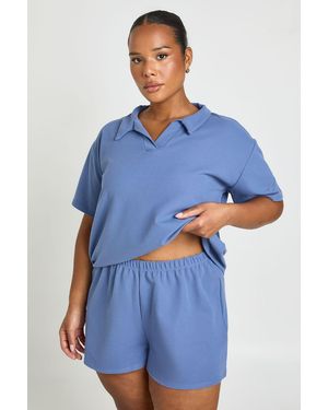 Boohoo Plus Waffle Short - Blue