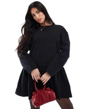 Miss Selfridge Long Sleeve Tie Neck Denim Tee Dress - Black