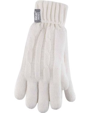 Heat Holders Cable Knit 2.3 Tog Gloves For Winter - White