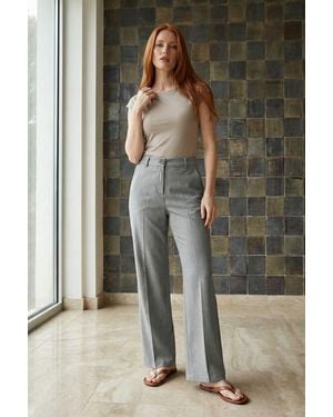 My Fashion Tailored Mid Waist Straight Leg Trousers - Grey