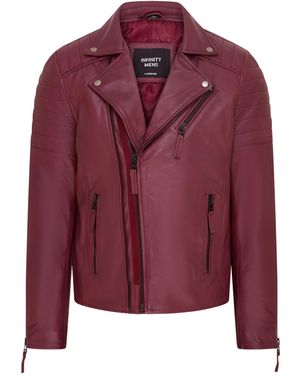 Infinity Leather Brando Double Cross Zip Biker Jacket- Fagernes Lamb Leather - Red
