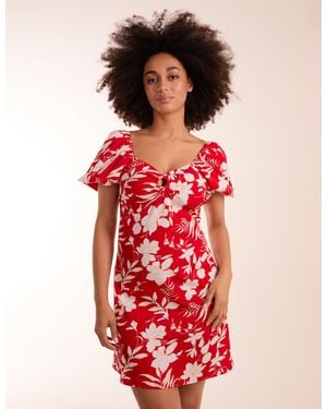 Blue Vanilla Ring Detail Milkmaid Mini Dress - Red