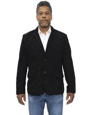 Infinity Leather Slim Goat Suede Italian Blazer Jacket-Alexandria - Black