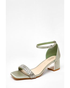 Quiz Diamante Satin Block Heel Sandals - Green