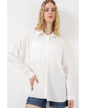 Bigdart Oversized Long-Sleeve Button-Up Shirt - White