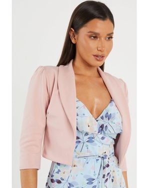 Quiz Pink Shawl Collar Crop Jacket - Blue