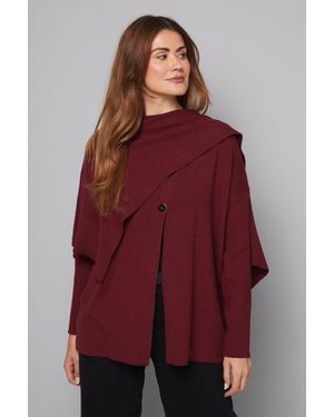 Wallis Detail Knitted Cape - Red