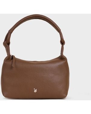 Assots London 'City Bag' Soft Pebble Grain Real Leather Shoulder Bag - Brown