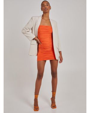 Pink Vanilla Long Sleeve Gathered Mini Dress - Orange