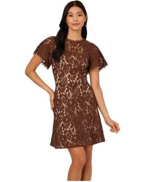 Adrianna Papell Lace Flounce Short Dress - Brown