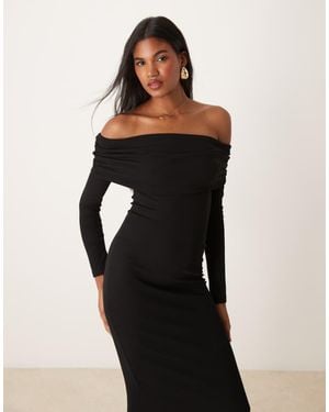 Miss Selfridge Long Sleeve Bardot Maxi Dress - Black